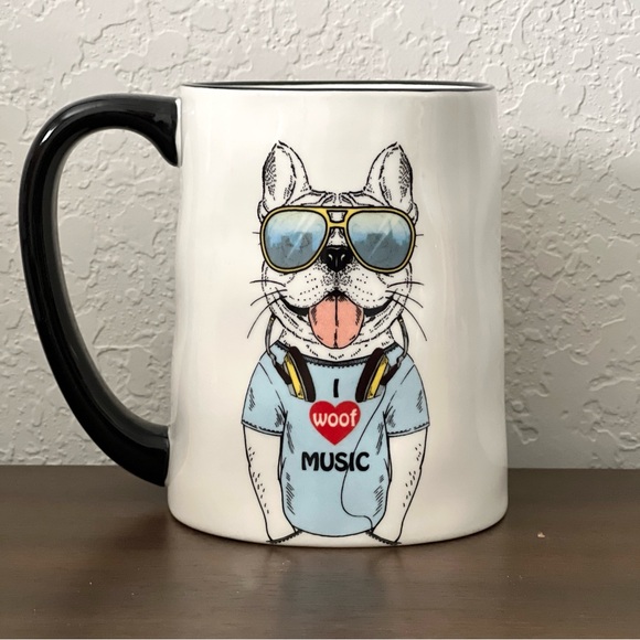 Signature Stoneware French Bulldog Coffee Tea Mug I Woof Music - Picture 3 of 6